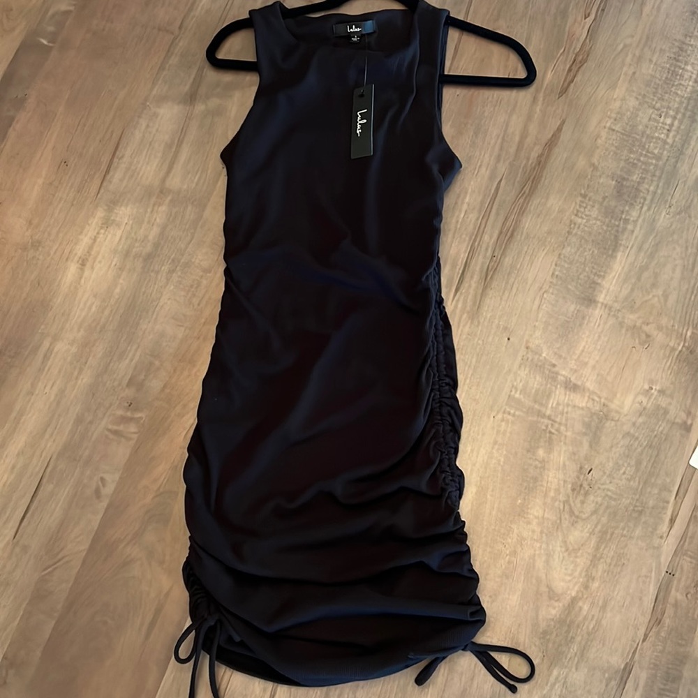 Lulu’s black ruched side cotton stretch tank dress size Large